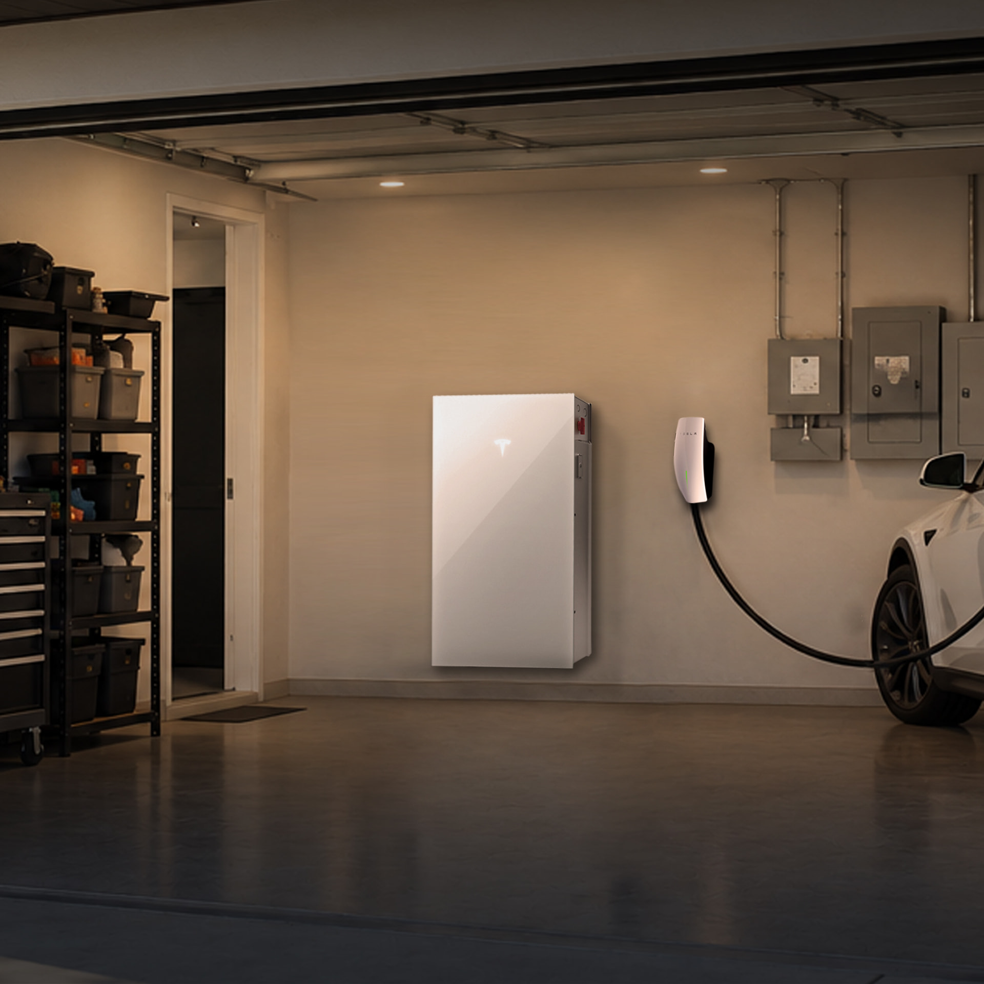 Batterie Tesla Powerwall 3 et borne de recharge dans un garage